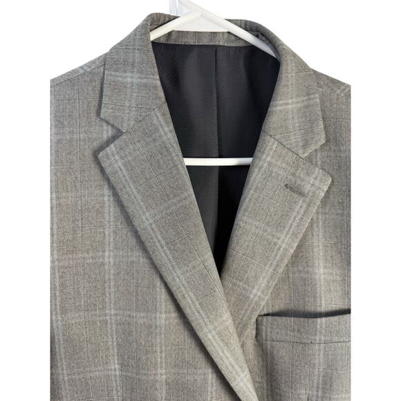 Michael Kors Men's Modern-Fit Poly-Blend Suit Jacket Lt Grey/Blue‎ Plaid 42R EUC - Picture 2 of 15